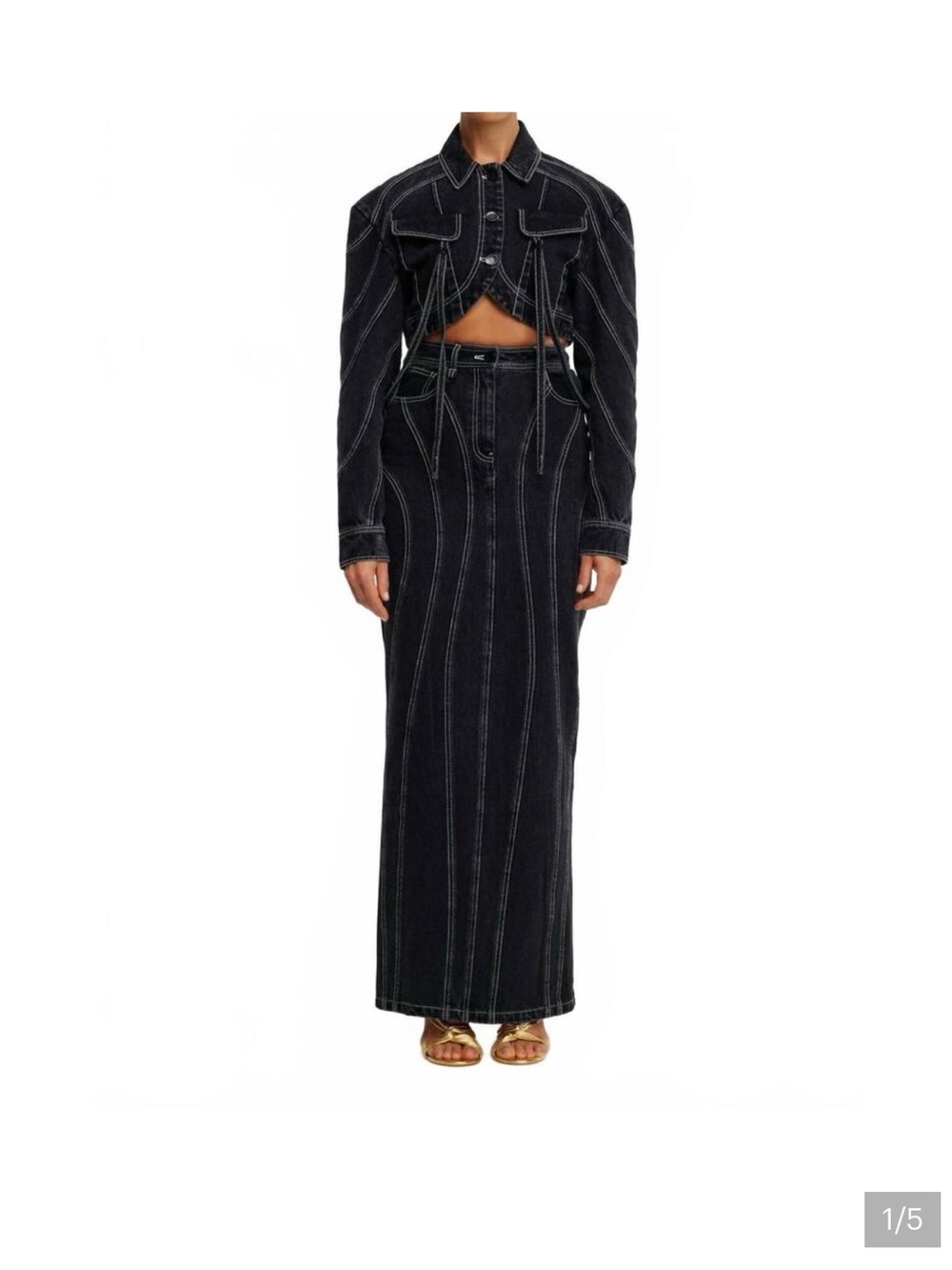 Acler Black Contrast-Stitch Denim Maxi Skirt & cropped jacket NWT